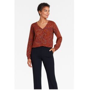 510 Knox Rose Boho Paisley Long Sleeve Blouse • V-Neck Flow Top